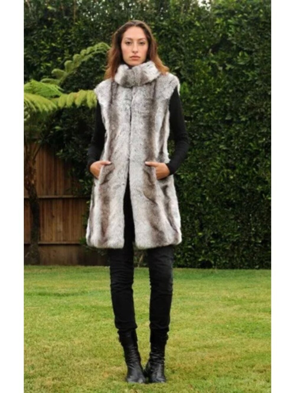 Cristina Ehrlich Long Line Faux Fur Vest Size L